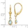 14k 6x4mm Pear Bezel March/Aquamarine Leverback Earrings