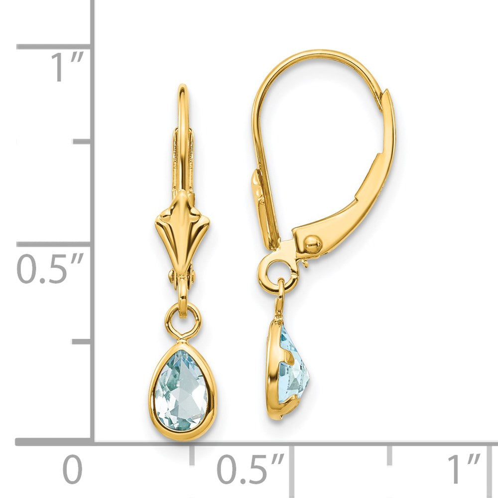 14k 6x4mm Pear Bezel March/Aquamarine Leverback Earrings