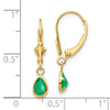 14k 6x4mm Pear Bezel May/Emerald Leverback Earrings