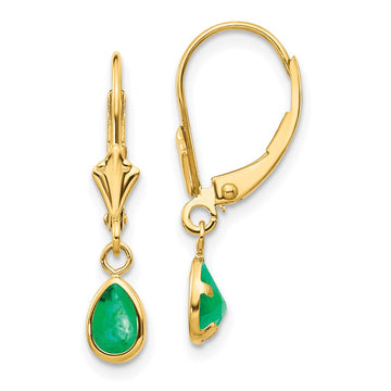 14k 6x4mm Pear Bezel May/Emerald Leverback Earrings