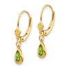 14k 6x4mm Pear Bezel August/Peridot Leverback Earrings