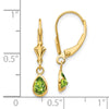 14k 6x4mm Pear Bezel August/Peridot Leverback Earrings