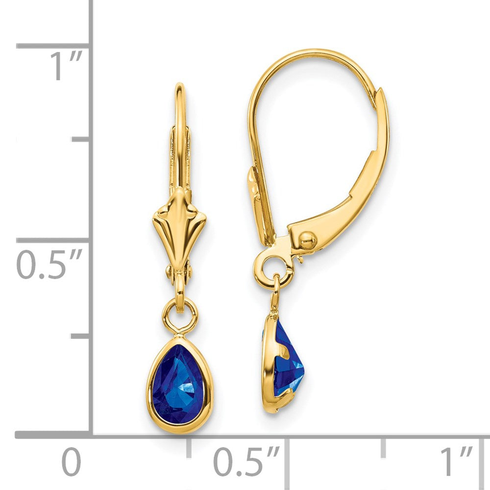 14k 6x4mm Pear Bezel September/Sapphire Leverback Earrings