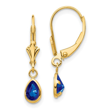 14k 6x4mm Pear Bezel September/Sapphire Leverback Earrings