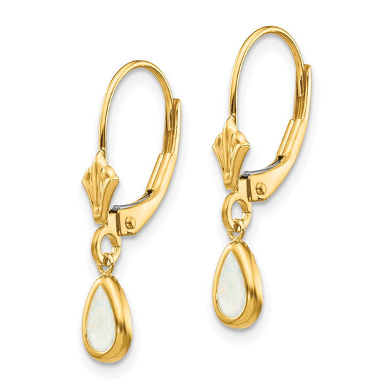 14k 6x4mm Pear Bezel October/Opal Leverback Earrings