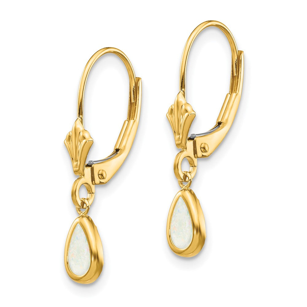 14k 6x4mm Pear Bezel October/Opal Leverback Earrings