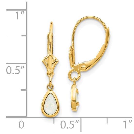 14k 6x4mm Pear Bezel October/Opal Leverback Earrings