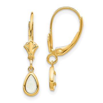 14k 6x4mm Pear Bezel October/Opal Leverback Earrings
