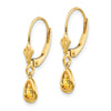 14k 6x4mm Pear Bezel November/Citrine Leverback Earrings