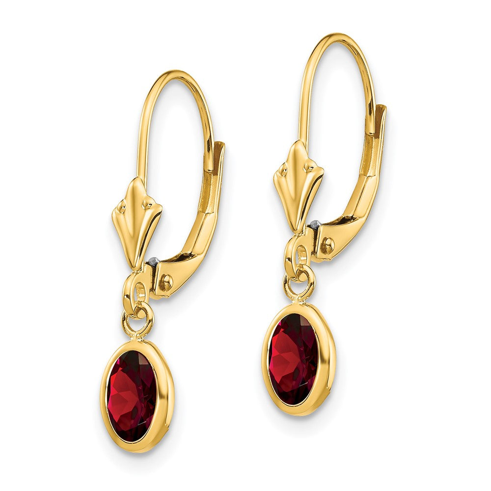 14k 6x4 Oval Bezel January/Garnet Leverback Earrings