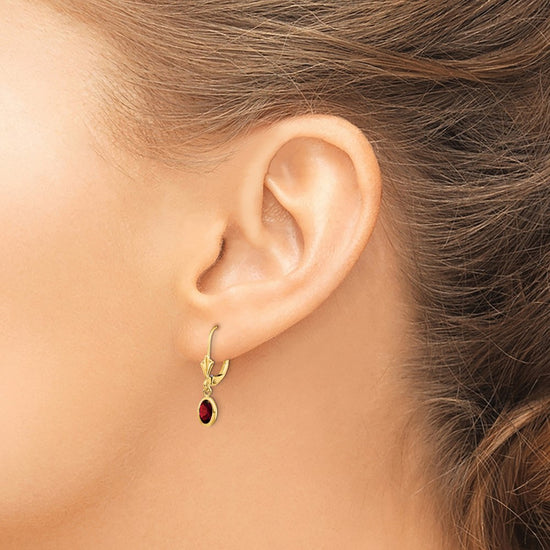 14k 6x4 Oval Bezel January/Garnet Leverback Earrings