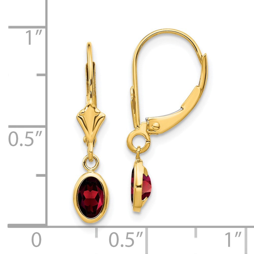 14k 6x4 Oval Bezel January/Garnet Leverback Earrings