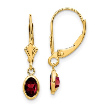 14k 6x4 Oval Bezel January/Garnet Leverback Earrings