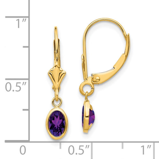 14k 6x4 Oval Bezel February/Amethyst Leverback Earrings