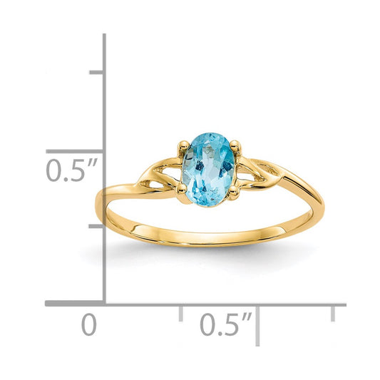 14k 6x4 Oval Blue Topaz Birthstone Ring