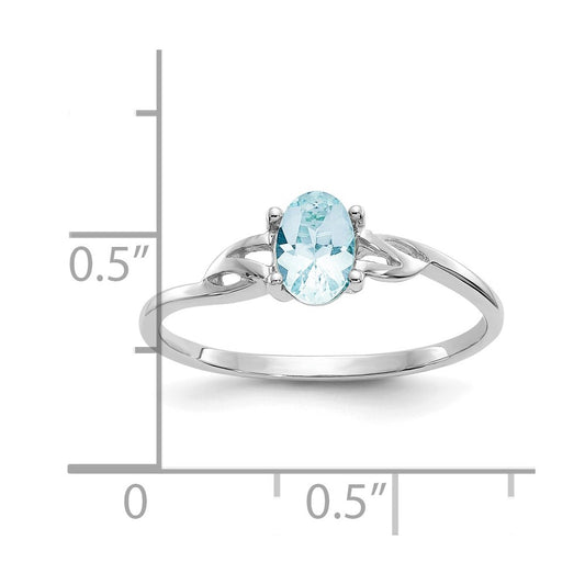 14k White Gold 6x4 Oval Aquamarine Birthstone Ring