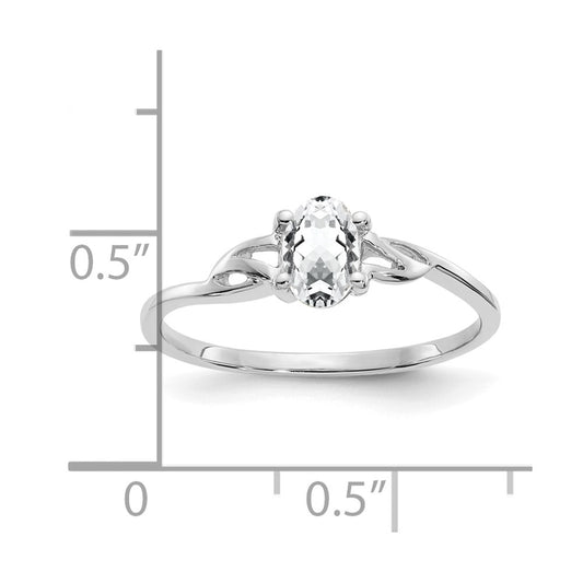 14k White Gold 6x4 Oval White Topaz Birthstone Ring