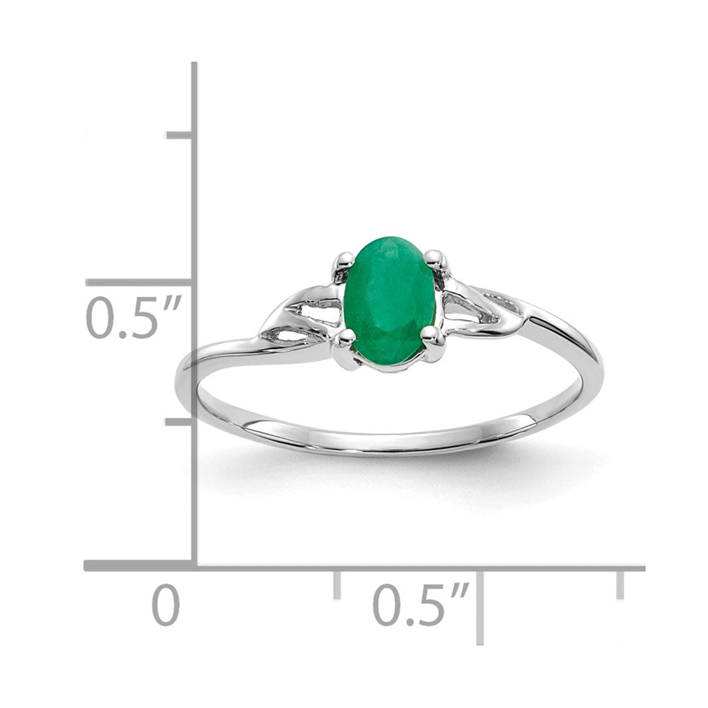14k White Gold 6x4 Oval Emerald Birthstone Ring