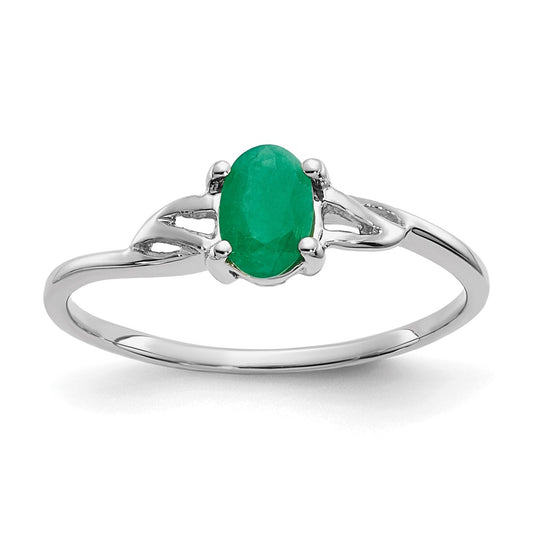 14k White Gold 6x4 Oval Emerald Birthstone Ring
