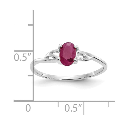 14k White Gold 6x4 Oval Ruby Birthstone Ring