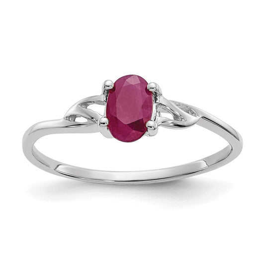 14k White Gold 6x4 Oval Ruby Birthstone Ring