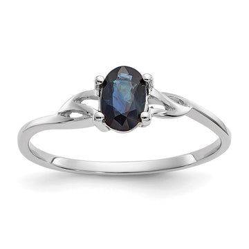 14k White Gold 6x4 Oval Sapphire Birthstone Ring