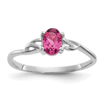 14k White Gold 6x4 Oval Pink Tourmaline Birthstone Ring