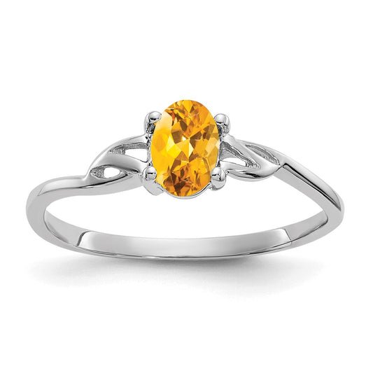 14k White Gold 6x4 Oval Citrine Birthstone Ring