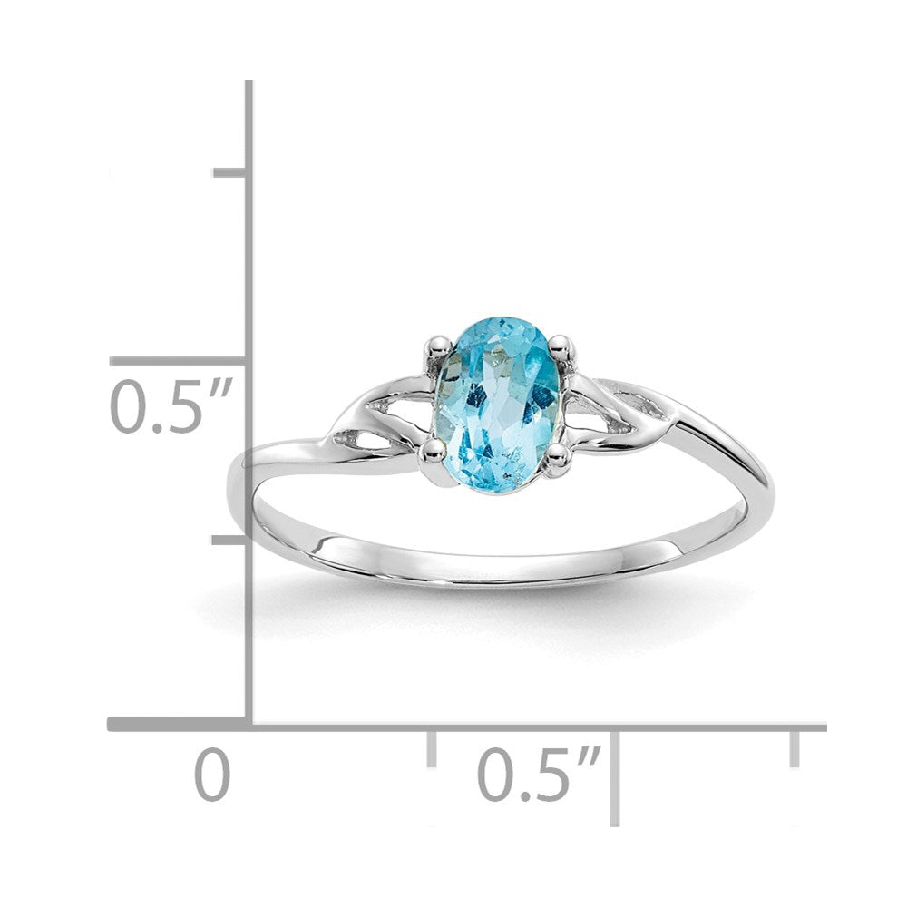 14k White Gold 6x4 Oval Blue Topaz Birthstone Ring