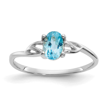 14k White Gold 6x4 Oval Blue Topaz Birthstone Ring