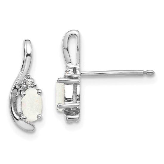 Oval Gemstone and Diamond Post Earrings
