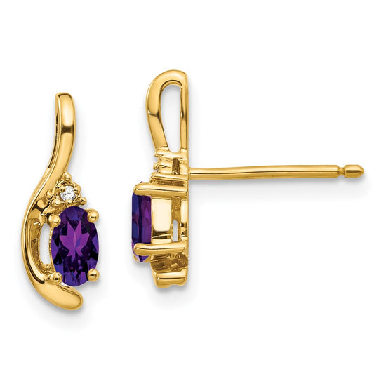Oval Gemstone and Diamond Post Earrings