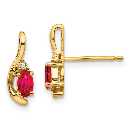 Oval Gemstone and Diamond Post Earrings