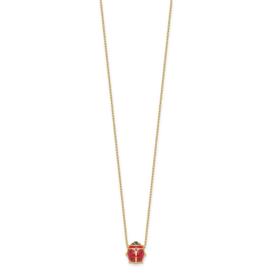 14K Polished Red and Black Enameled Ladybug 17 inch Necklace Plus 1 inch Extender