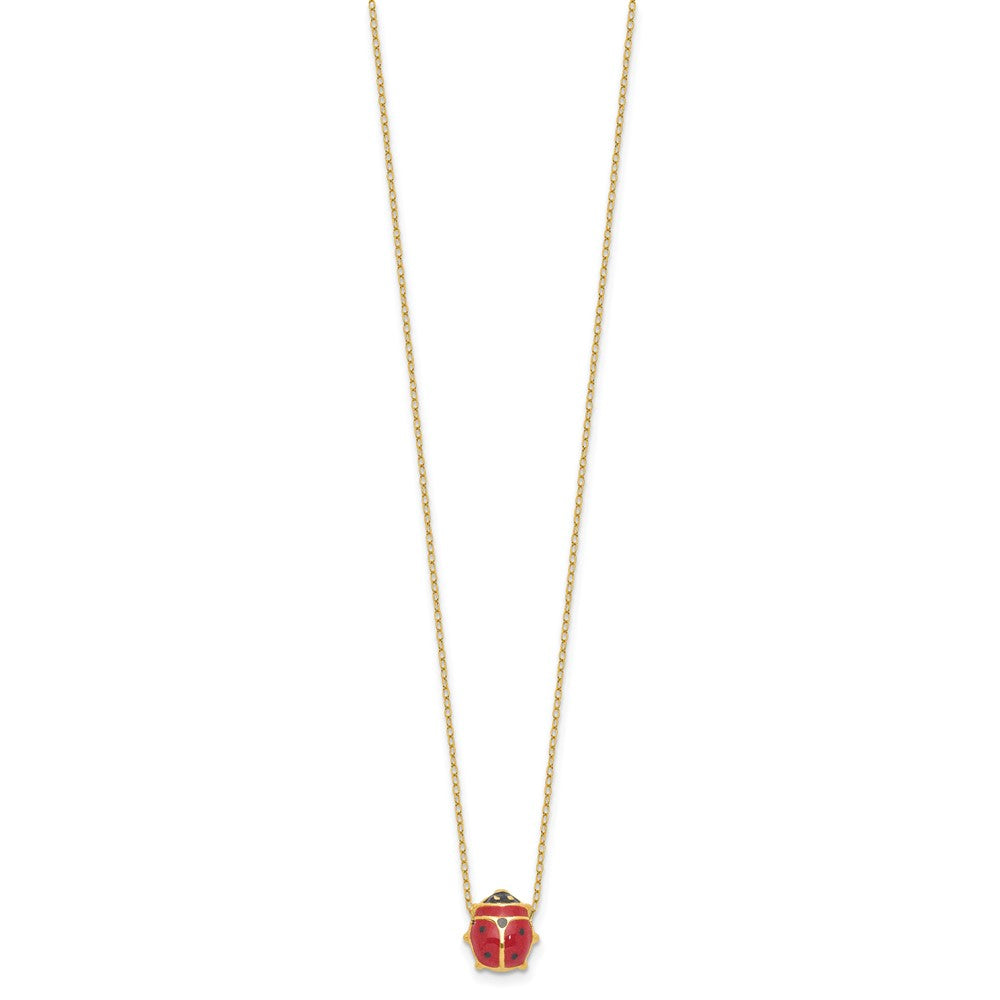 14K Polished Red and Black Enameled Ladybug 17 inch Necklace Plus 1 inch Extender