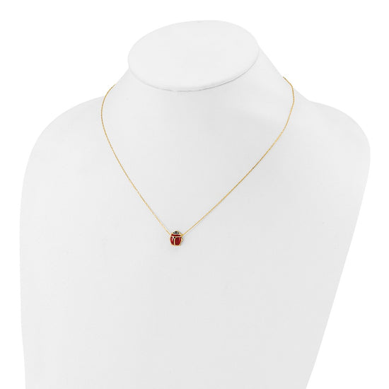 14K Polished Red and Black Enameled Ladybug 17 inch Necklace Plus 1 inch Extender