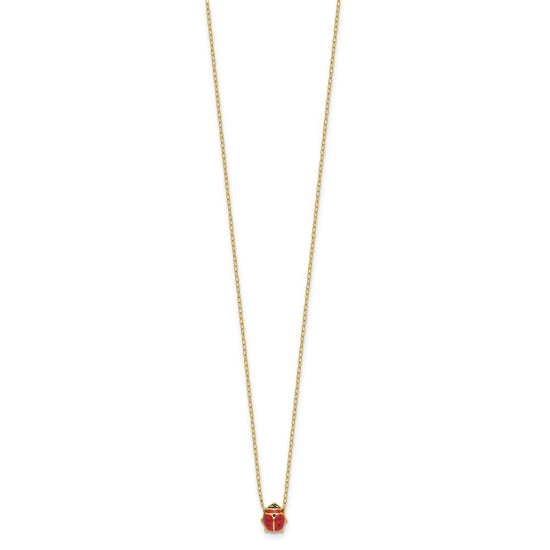 14k Polished Red and Black Enameled Ladybug 17 inch Necklace Plus 1 inch Extender