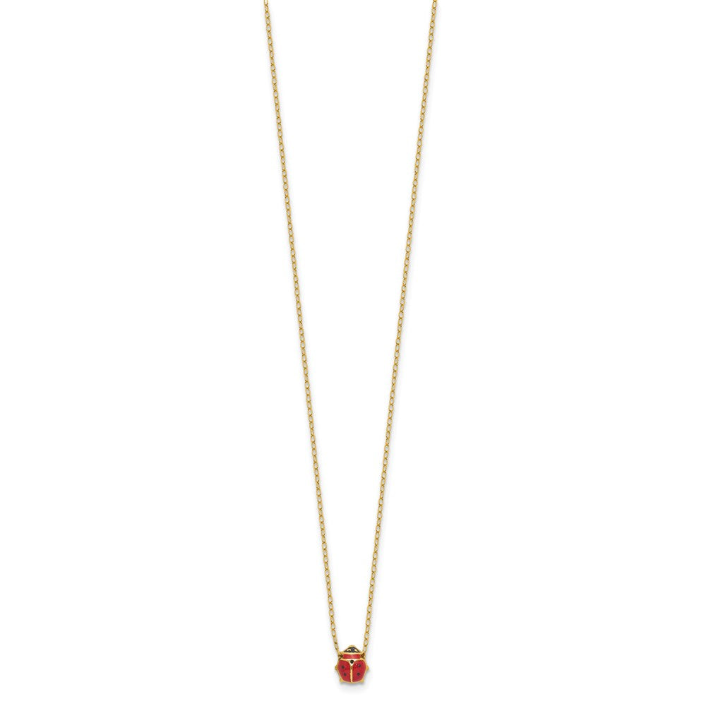 14k Polished Red and Black Enameled Ladybug 17 inch Necklace Plus 1 inch Extender