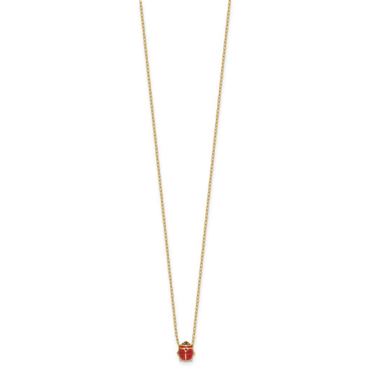 14k Polished Red and Black Enameled Ladybug 17 inch Necklace Plus 1 inch Extender