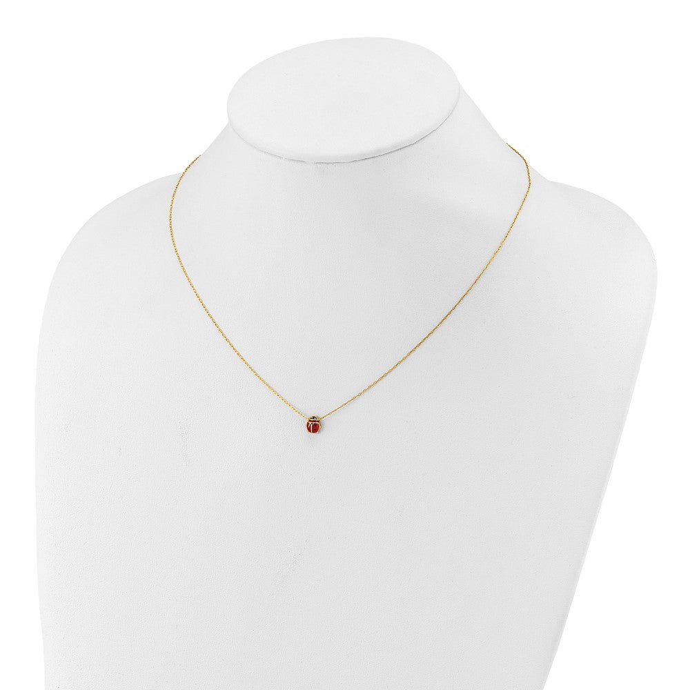 14k Polished Red and Black Enameled Ladybug 17 inch Necklace Plus 1 inch Extender
