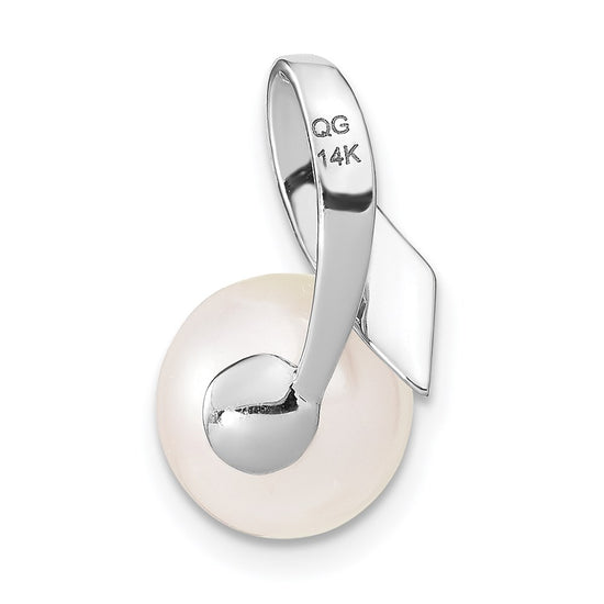 14k White Gold Satin 8-9mm White Button Freshwater Cultured Pearl Slide Fits up to 2mm Regular/3mm Fancy or Reversible Omega