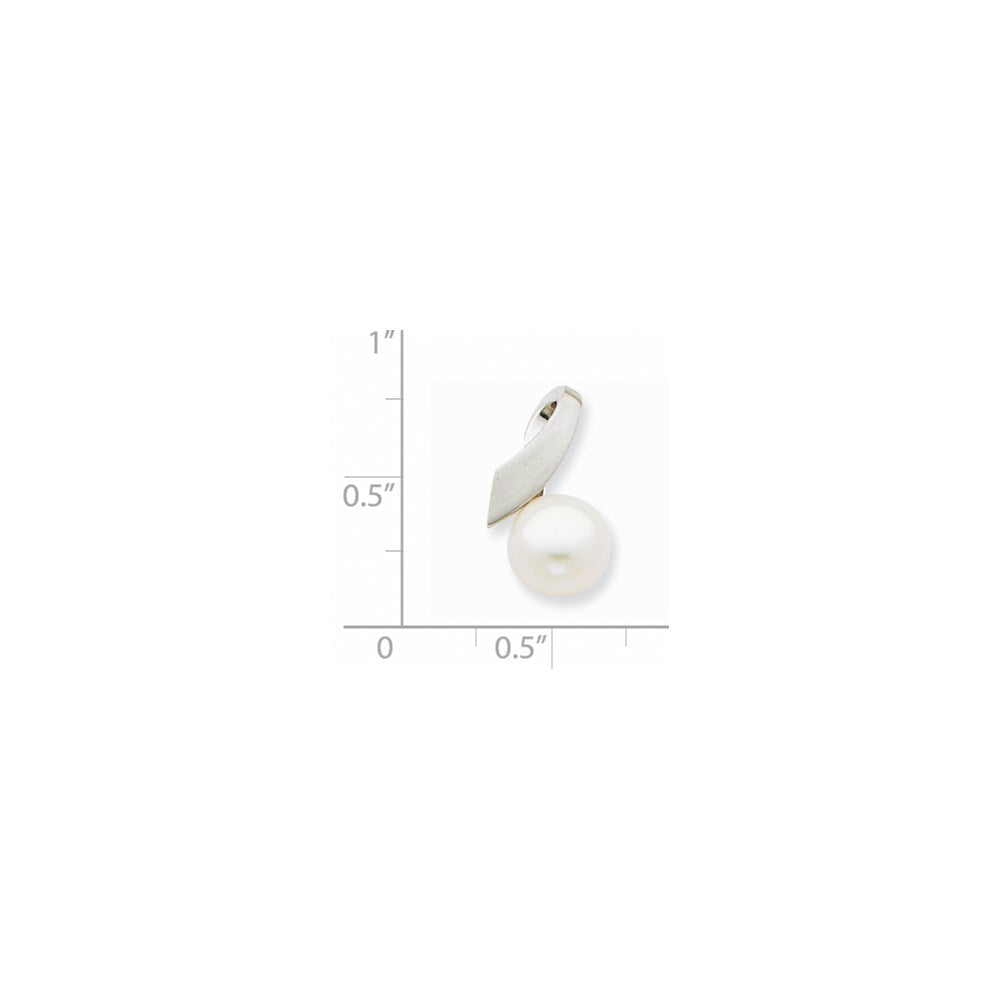 14k White Gold Satin 8-9mm White Button Freshwater Cultured Pearl Slide Fits up to 2mm Regular/3mm Fancy or Reversible Omega