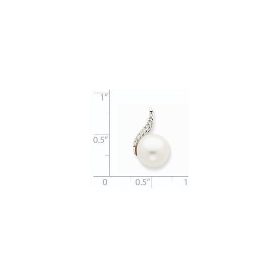 14k White Gold 9-10mm White Button Freshwater Cultured Pearl and Diamond Chain Slide