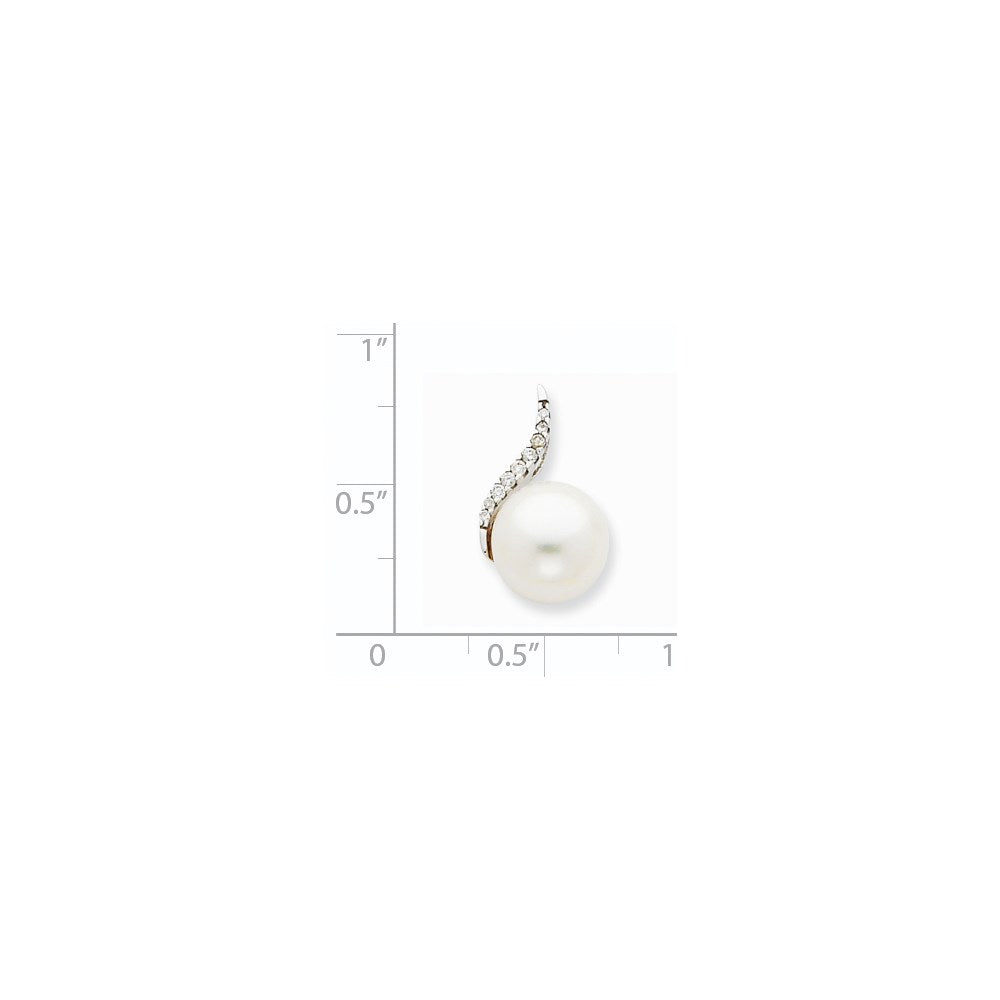 14k White Gold 9-10mm White Button Freshwater Cultured Pearl and Diamond Chain Slide