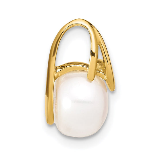 14k 8-9mm White Button Freshwater Cultured Pearl Slide Fits up to 2mm Regular/3mm Fancy or Reversible Omega