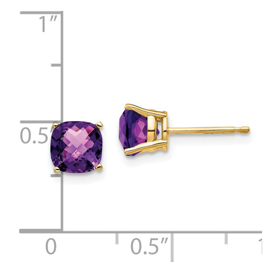 14k 6mm Cushion Amethyst Checkerboard Post Earrings
