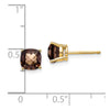 14k 6mm Cushion Smoky Quartz Checkerboard Post Earrings