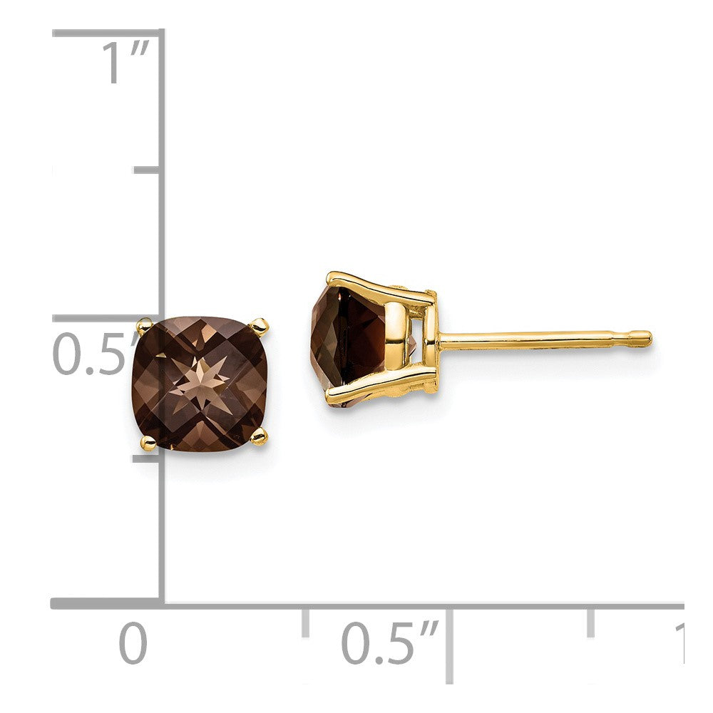 14k 6mm Cushion Smoky Quartz Post Earrings