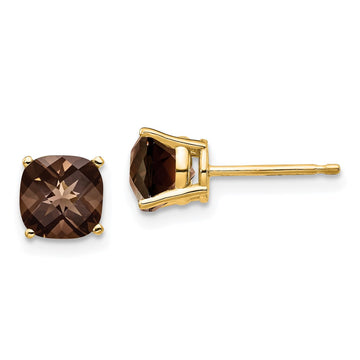 14k 6mm Cushion Smoky Quartz Post Earrings