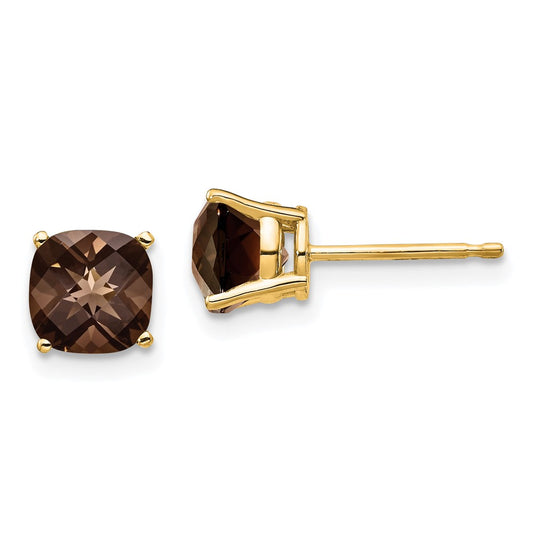 14k 6mm Cushion Smoky Quartz Post Earrings